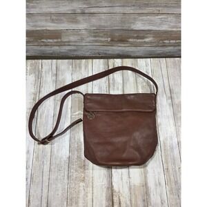 Croft & Barrow Brown Leather Crossbody Bag Adjustable Strap Zip Pocket